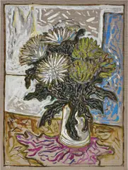 chrysanthemums by Billy Childish, 2014, oil and charcoal on linen, sold Apr 2019