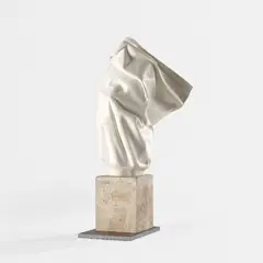 James B. Webster, Head of a Martyr, 2018, porcelain and cement on a steel plate