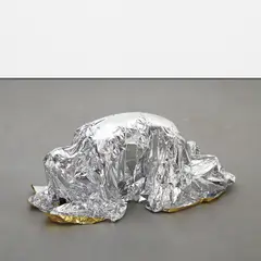 Bow Human by Pamela Rosenkranz, 2010, aluminium, rescue blanket, AcrylCast, vaseline and iron, sold Apr 2019