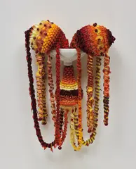 Joana Vasconcelos, Bonbonnière, 2014, ceramic washbasin, handmade woollen crochet, plastic ornaments, wire, sequins and polyester