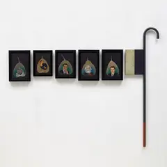 Atul Dodiya, Fallen Leaves - A Stroll #1, 2006, oil on dried leaf, powder coated mild steel and auto body solder and red oxide