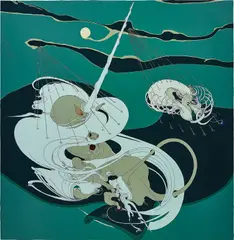 Inka Essenhigh, White Rain, 2000, oil enamel on canvas mounted on board