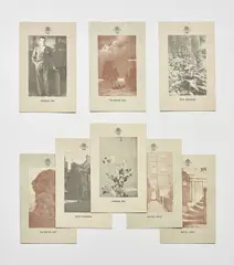 Gilbert&George, Three works: i) Gentlemen (Postal Sculpture); ii) Eight part Postal Sculpture: Pink Elephants; iii) Eight part Postal Sculpture: Red Boxers, 1972, i) postcard ii) set of eight lithographic greetings cards with envelopes, published by Art for All, London iii) set of eight greetings cards on wove card with envelopes, published by Art for All, London