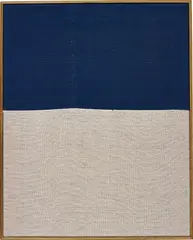 Untitled (Blue) #08 by Ethan Cook, 2013, handwoven cotton canvas, in artist's frame, sold Apr 2019