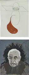 Thomas Zipp, R.E. (bubble), 2005, left part graphite and pastel on paper, in artist's frame; right part acrylic, oil and metal pins on canvas, in 2 parts