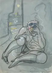 Sobbing Girl by Peter Howson, 1989, graphite and watercolour on paper, sold Apr 2019