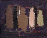 Nicolas de Staël, Bouteilles en brun, ocre et rose (Bouteilles: Nature morte), 1952, oil on canvas