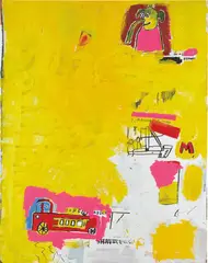 Jean-Michel Basquiat, Pink Elephant with Fire Engine, 1984, acrylic, oil and silkscreen on canvas