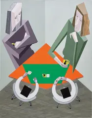 Mernet Larsen, Cardplayers, 2013, acrylic, oil and paper collage on canvas