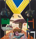 Shara Hughes, Three's a Crowd, 2008, oil, acrylic, enamel, spray paint and paint pens on canvas