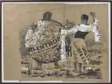 William Kentridge, Anti-Entropy, 2011, charcoal, coloured pencil and poster paint on 3 sheets of brown pattern-makers paper, in artist's frame