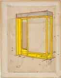 Christo, Store Front (Mandarin Yellow), 1965, pencil, wax crayon and enamel on drafter's vellum laid on cardboard with paper collage