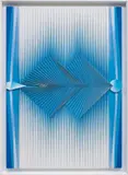 Alberto Biasi, Politipo, 1978, ribbon strips, painted nails and painted wooden collage on painted canvas laid on wooden board, in artist's wooden frame