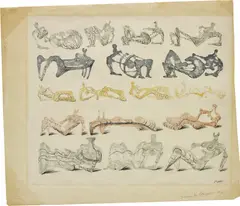 Seventeen Reclining Figures by Henry Moore, 1962, felt-tip pen, graphite, charcoal and ink on paper, offered Jun 2019