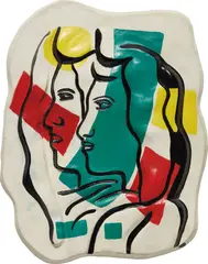 Les deux profils couleurs en dehors by Fernand Léger, 1952, glazed and painted ceramic, offered Jun 2019