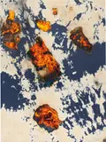 Untitled (History Painting) by Korakrit Arunanondchai, 2014, burnt bleached denim and inkjet print on canvas, offered Jun 2019