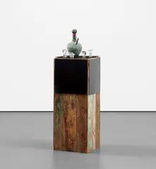 Breaking the Water Picture by Yudi Noor, 2010, copper jug, tape, glass, Plexiglas and paint on teak wood, offered Jun 2019