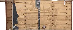 Memory Door (Miss) by Zhang Huan, 2008, silkscreen mounted on canvas on carved antique door, sold Jun 2019