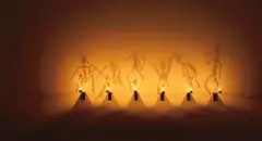 Christian Boltanski, Shadows from the Lessons of Darkness, 1987, oxidized copper, wire, tin, candles and wax, in 6 parts