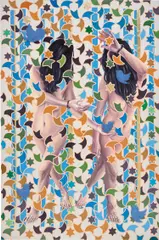 Asli Özok, Two seconds, 2018, oil, blue Swarovski beads, gold beads and gold leaf on canvas