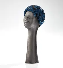 Shower Cap by Simone Leigh, 2013, stoneware, porcelain, cobalt, epoxy and plastic, sold Oct 2019