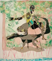 Tschabalala  Self, Florida, 2015, oil, acrylic, fabric, dry leaf and canvas collage on canvas