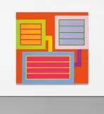 Peter Halley, Bright, 2018, acrylic, fluorescent acrylic and Roll-a-Tex on canvas