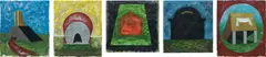 Thomas Schütte, Five Works, Skizzen für Bauwerke: i) Study for Museum ; ii) Study for Bunker ; iii) Study for Mein Grab ; iv) Study for Sicherheit ; v) Study for Kiste (Modell 1:20), 1981, spray paint and lacquer on paper