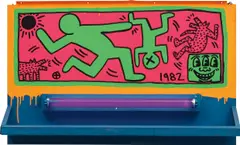 Untitled by Keith Haring, 1982, Day-glo paint and ink on found object with blue lamp, sold Oct 2019