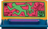 Keith Haring, Untitled, 1982, Day-glo paint and ink on found object with blue lamp