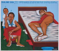 Parlons Sida by Chéri Samba, 2000, oil, charcoal, chalk and glitter on canvas, offered Oct 2019