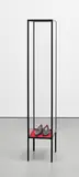 Rodney Graham, Shoes for City Self / Country Self, 2008, leather and metal handmade shoes in a steel and glass vitrine