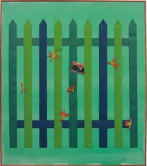 Alex Da Corte, August (Season in Hell), 2015, paper, sequin pins, silk flowers, bobby pin and photograph on velvet, in artist's frame