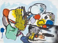 Untitled by Eddie Martinez, 2017, ink, oil, enamel paint and marker pen on paper, sold Dec 2019