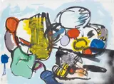 Untitled by Eddie Martinez, 2017, ink, oil, enamel paint and marker pen on paper, sold Dec 2019