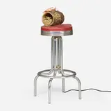 Jeffrey Joyal, The Day Is My Enemy, 2015, vintage bar stool, lead paint, wood, variable AC transformer, preserved Charybdis natator crab, electrical