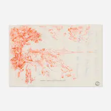 David Godbold, Anywhere, Anywhere!, 2004, ink and computer printout on tracing paper over found paper