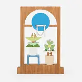 Chris Bogia, Windowsill Watcher, 2018, wood, wallpaper, yarn, veneer, lacquer, wire and paint