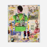 Jane Hammond, Memory Suit, 1997, transfers, crayon, color Xerox, linoleum blockprints, fabric, acrylic and gouache on Japanese paper