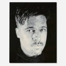 Chuck Close, Brad Pitt, c. 2010, unique oil paint felt stamp study on wood panel