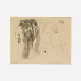 Pablo Picasso, Trois nus debout, à droite esquisses de visages (from the Le chef-d'oeuvre inconnu series), etching on Van Gelder Aones