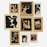 Iwao Akiyama, Nine Works, 1970-72, woodblock; woodblock with hand-coloring