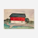 Gershon Benjamin, Red Barn, watercolor on paper