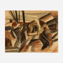 Joseph Meierhans, Figures, charcoal and conté crayon on paper