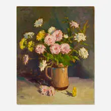 Chuck Fee Wong, Still Life with Daisies, 1969, oil on canvas board