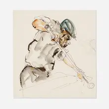 Charles Searles, Man Playing Pool, watercolor and ink on paper
