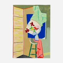 Still Life with Floral Bouquet and Stool by Josef Zenk, gouache on graphite paper, sold Feb 2024