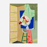 Josef Zenk, Still Life with Floral Bouquet and Stool, gouache on graphite paper