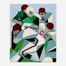Charles Biederman, Untitled (Football Players), 1967, oil on canvas board