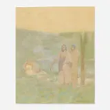 Edwin Willard Deming, Native American Figures by a Lake, oil on board